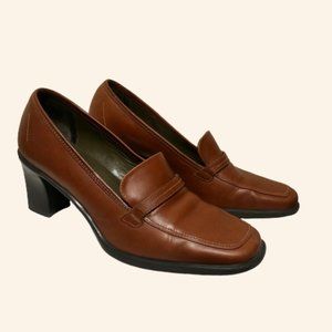 Aerosoles Leather Loafer Heels Camel Color (8)
